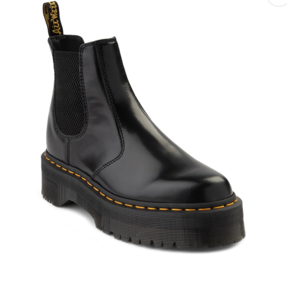 Dr. Martens Black Ankle Boots with Yellow Stitching
